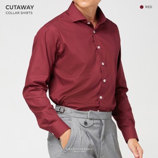 TWENTYSECOND เสื้อเชิ้ตแขนยาว ปกป้าน ผ้าคอตต้อน รุ่น Cutaway New collar shirt - สีแดง / Red