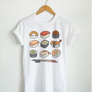 Tee เสื้อวินเทจชาย เสื้อยืดลายการ์ตูน ซูชิ Sushi น่ารักๆ เสื้อยืดลายตลกๆ เสื้อยืดน่ารัก แซลมอลซูชิ