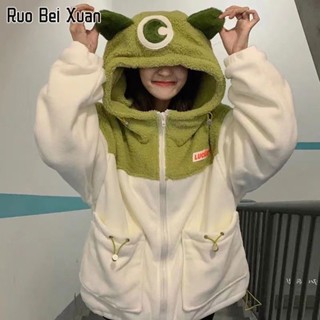 RUO BEI XAUN เสื้อโค้ทสตรี Sherpa เสื้อโค้ทแบบสบาย ๆ หลวมหนา Plush Jacket