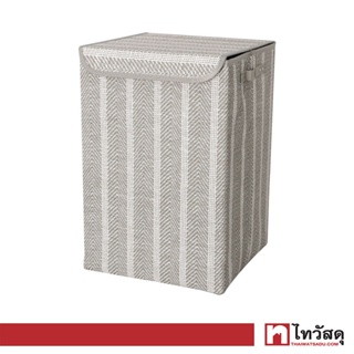 KASSA HOME ตะกร้าผ้าทรงเหลี่ยมพับได้ พร้อมฝาปิด Stripe รุ่น WD20-623 ขนาด 35 x 35 x 53 ซม. สีเทา