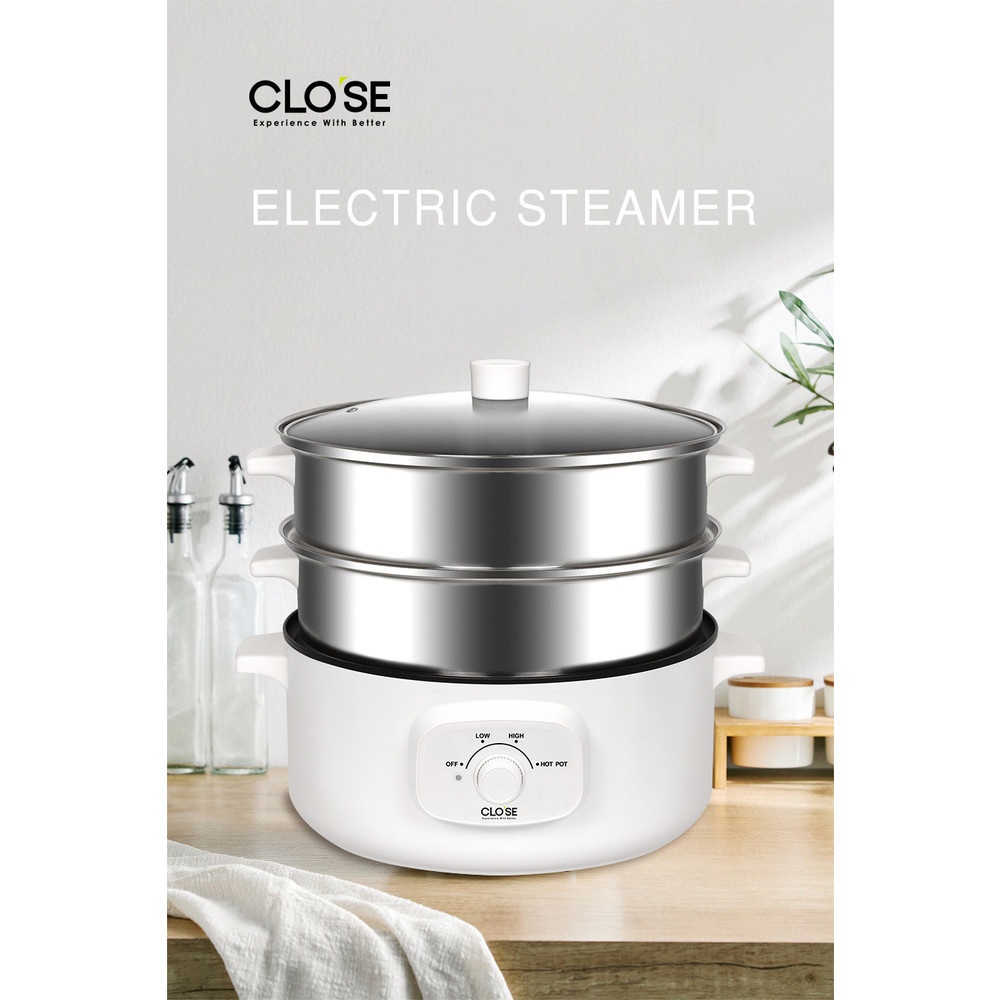 GlobalHouse Close หม้อนึ่งไฟฟ้า 3 ชั้น ขนาด 12 ลิตร 1350 วัตต์ รุ่น OT-S02 สีขาว สินค้าของแท้คุณภาพดี