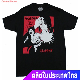 เสื้อยืดแขนสั้น Naruto Shippuden - Itachi &amp; Sasuke Kanji Box Image Mens Cotton Classic Fashion Round Neck T-shirt Sport