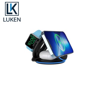 Luken 3 in 1 แท่นชาร์จโทรศัพท์มือถือไร้สาย 15W พับได้ พกพาง่าย สําหรับชาร์จโทรศัพท์ Ip