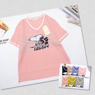 👚เสื้อยืดไหมพรม คอวี งานทอสวย ลายน่ารัก ป้าย Chom ผ้าไหมพรมเนื้อบาง นุ่ม ใส่สบาย ไม่ร้อน อกหน้าผ้า 40-42”ความยาว : 24”