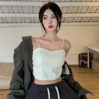 เสื้อยกทรง หนัง PU สีพื้น สไตล์เกาหลี สําหรับผู้หญิง