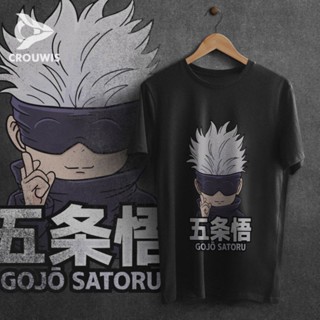 เสื้อยืดผ้าฝ้าย เสื้อยืดแขนสั้น ผ้าฝ้าย พิมพ์ลายการ์ตูนอนิเมะ gojo satoru jujutsu kaisen satoru gojou satoru gojo chibi