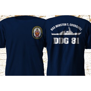 【 Plus Size 】 New Destroyer Royal Navy USS WINSTON S. Churchill British UK เสื้อยืด สีดํา S-3XL สองด้าน GS