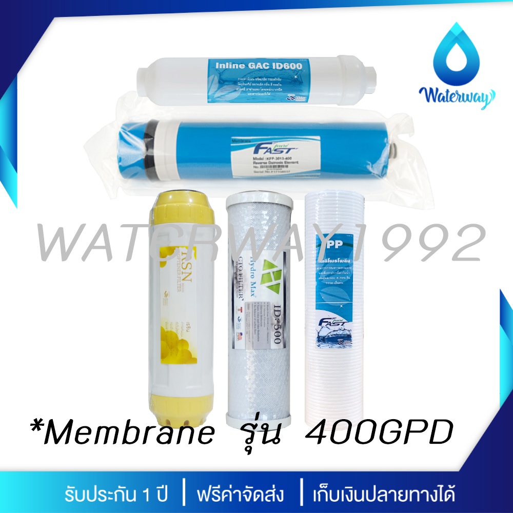 FAST PURE ไส้กรองน้ำ RO 400GPD ครบชุด 5 ขั้นตอน คุณภาพสูง ความละเอียด 0.0001 ไมครอน สะอาดที่สุด รุ่น 3013 และ 2813