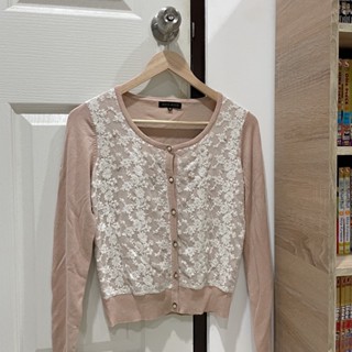 ∞ no.66 cardigan สีชมพูแต่งผ้าลูกไม้