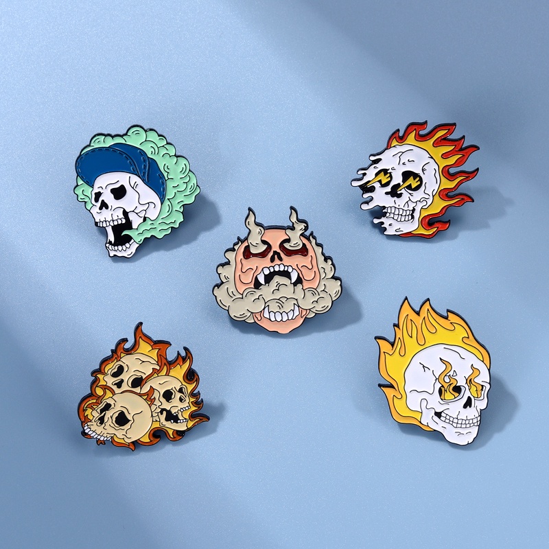 Creative Punk Skeleton เคลือบ Pins Badge เปลวไฟ Skull เข็มกลัดสยองขวัญออกแบบ Badge เครื่องประดับอุปกรณ์เสริมของขวัญ