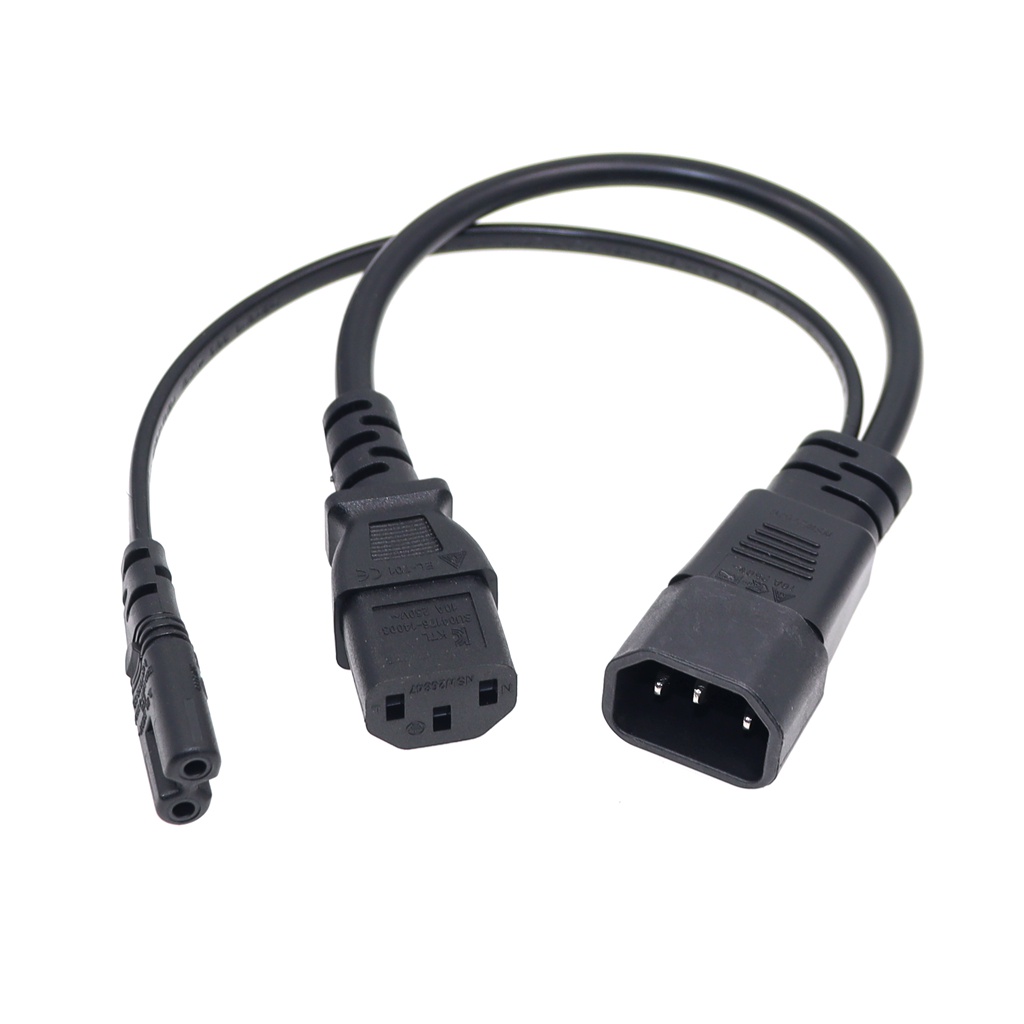 สายเคเบิลอะแดปเตอร์แยก Y Type IEC 320 C14 ตัวผู้ เป็น C13 และ C7 ฟิกเกอร์ 8 ตัวเมีย สําหรับคอมพิวเตอร์ โฮสต์ดิสเพลย์