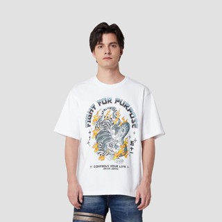 DAVIE JONES เสื้อยืดโอเวอร์ไซส์ พิมพ์ลาย สีขาว Graphic Print Oversized T-Shirt in white WA0088WH bh