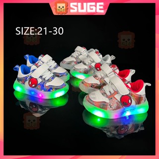 【Suge】รองเท้าผ้าใบลําลอง มีไฟ LED เรืองแสง ลายการ์ตูนสไปเดอร์แมน สําหรับเด็กผู้ชาย ผู้หญิง เหมาะกับการวิ่ง เล่นกีฬา