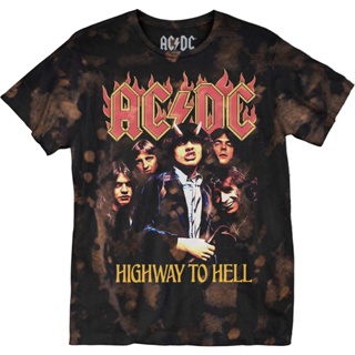 Bleached Tie Dye Highway To Hell ACDC T-Shirt เสื้อยืดถูกๆ เสื้อยืดเข้ารูป เสื้อครอปสายฝอ เสื้อยืดเด็กผช