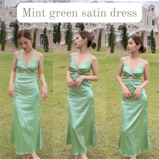 Mint green satin dress | เดรสซาตินสีเขียวมิ้น ทรงไขว้หลังตัดอก💚