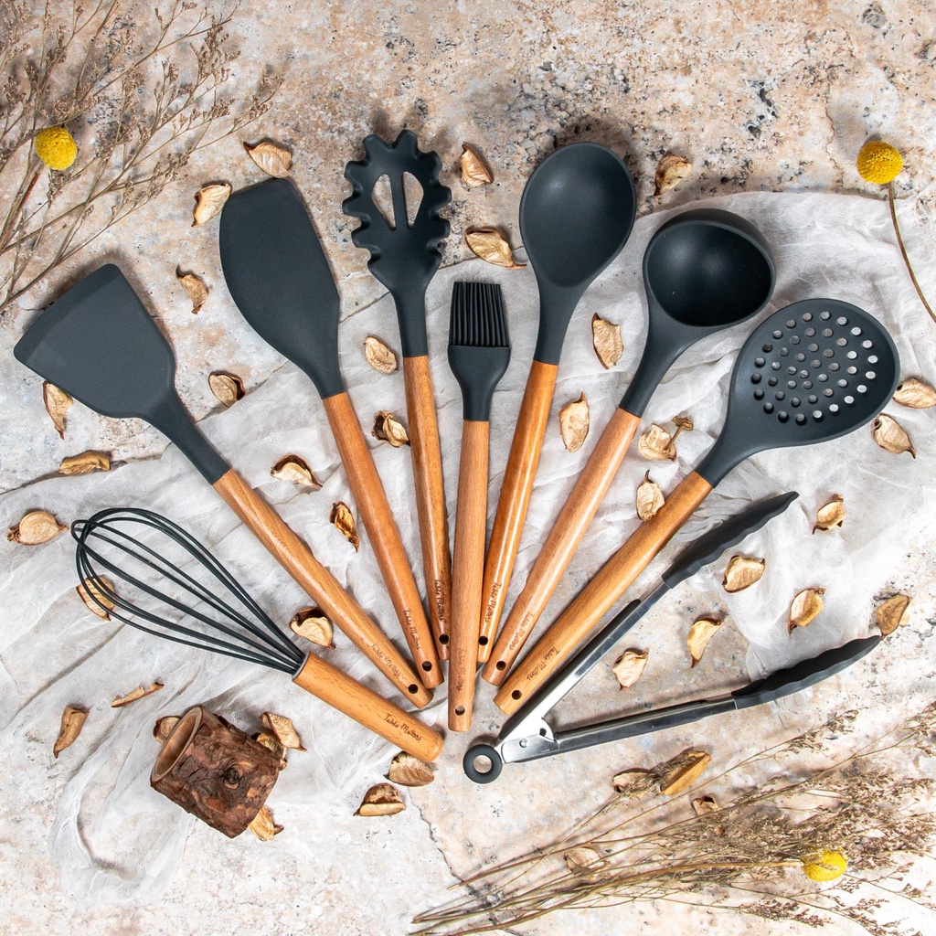 [ชุด 9 ชิ้น] Table Matters - Silic Cooking Utensils Set ทัพพีซุปซิลิโคน, Turner,Serving Spoon,Spatula