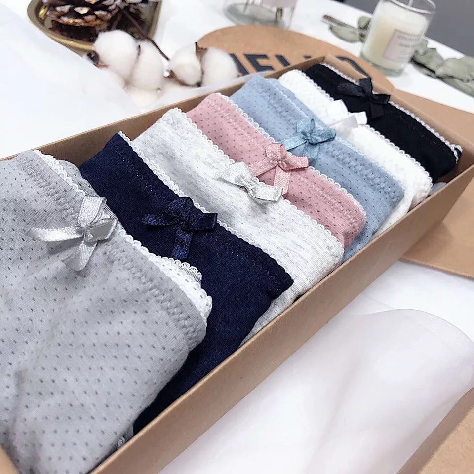 ▼Anla ชุดชั้นใน MUJI Gift Box Set-7 Pieces One Box-Week Pants-Girls-Briefs Heads-Mesh Breathable-Solid Color Seamless P #6