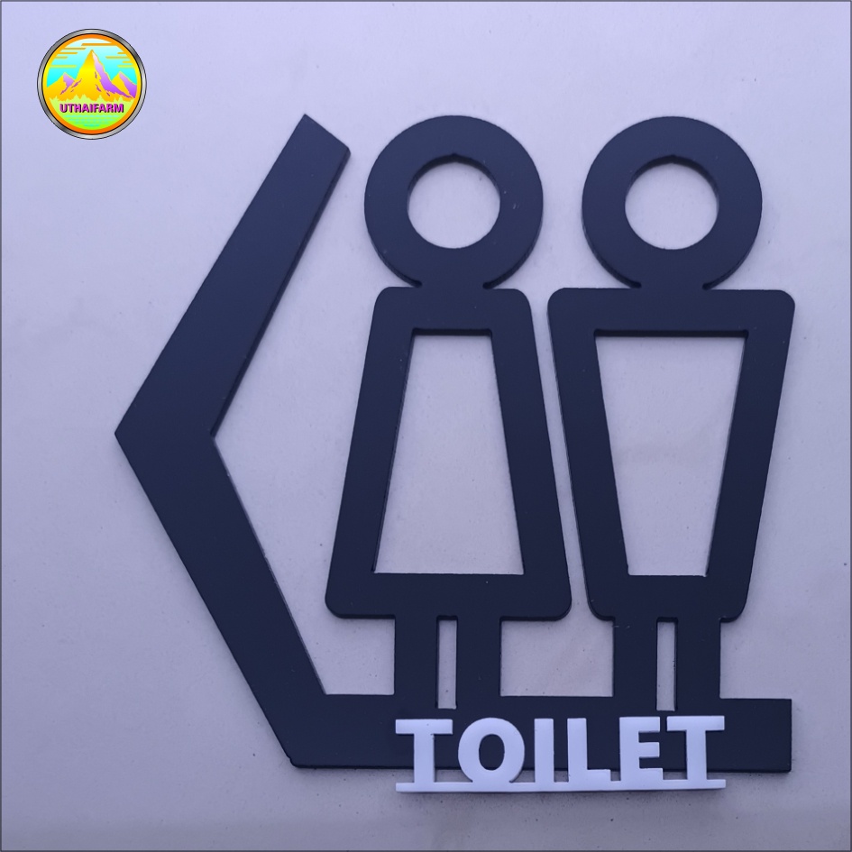 ป้ายห้องน้ำ ชายหญิง พร้อมดีไซน์ลูกศรในตัว ใช้บอกทางไปห้องน้ำ [DIREC SMALL NO.300] *S-ONE DESIGN