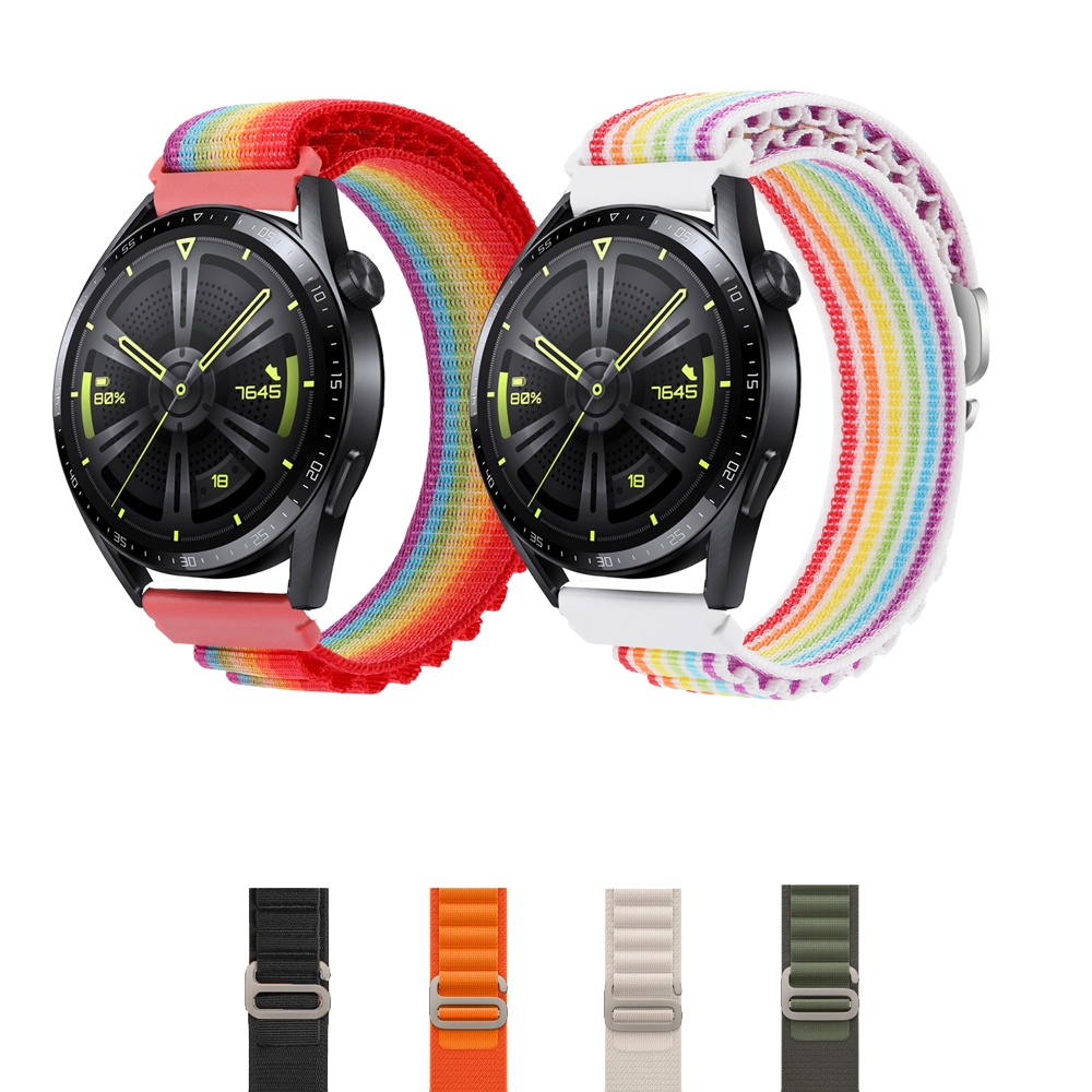 18 มม.20 มม.22 มม.Alpine สําหรับHuaweiนาฬิกาGT5 GT3 GT4 SE GT2 GT2e Watch4 Watch3 Pro GT 2 3 4 5 2e 41 มม.42 มม.43 มม.46 มม.ห่วงไนลอนเปลี่ยนวงหัวเข็มขัดโลหะ
