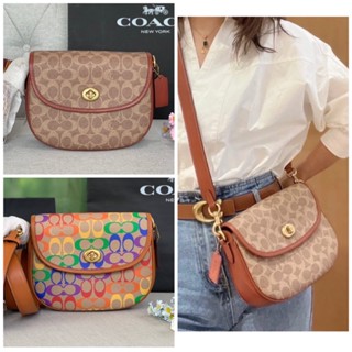 Coach Willow Saddle Bag In Rainbow Signature Canvas(101)