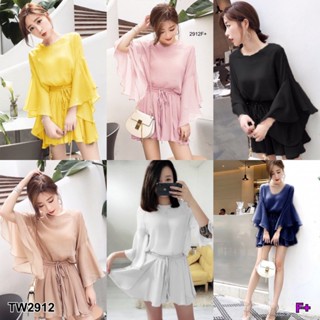 CS2912  เสื้อชีฟอง ทรงแขนปีกค้างคาวระบายย้วย กับกางเกงปีกข้าง  Chiffon blouse with bat wing sleeves. with side pants