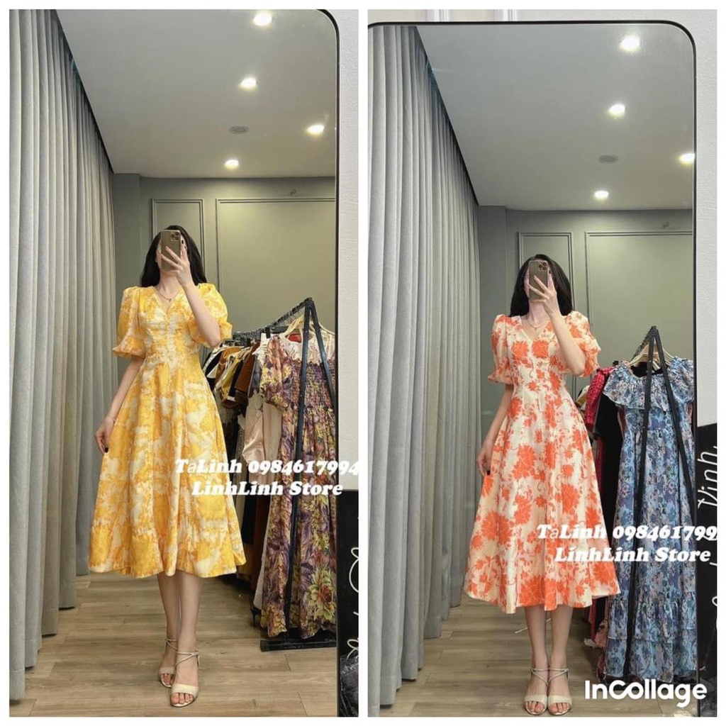 DOUBLE-LAYER 3D FLOWER SILK DRESS พร้อม V-NECKLACE