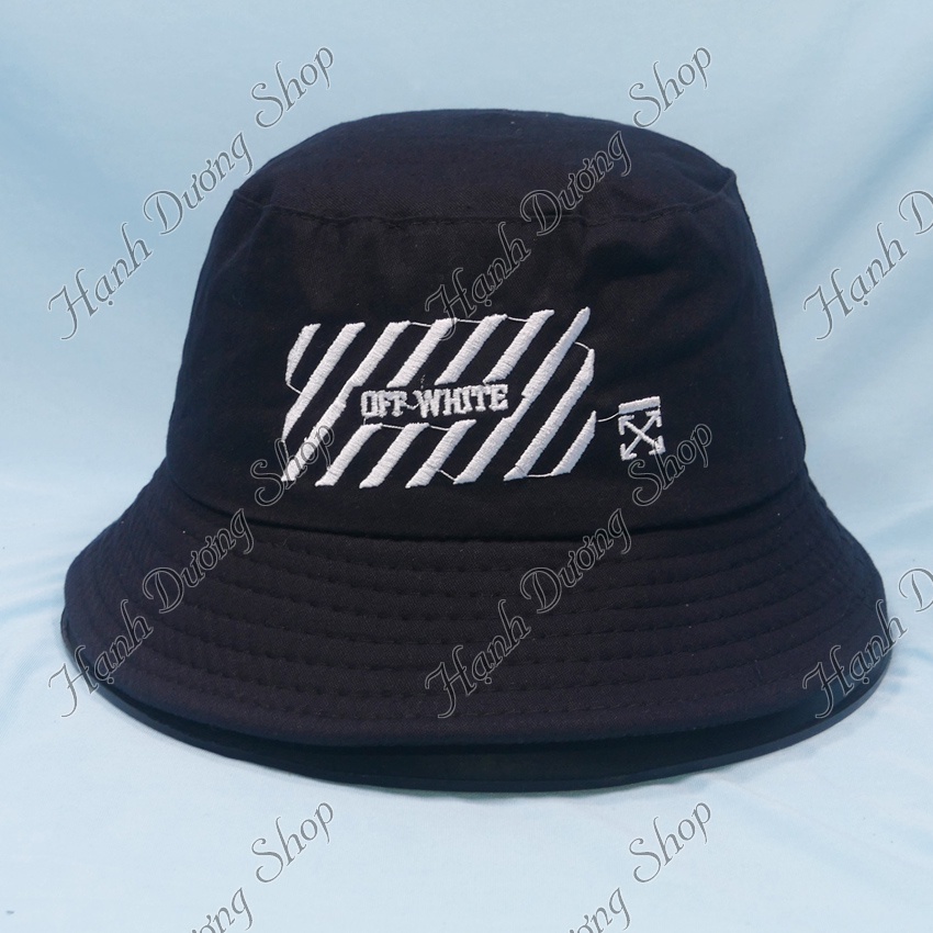หมวกบัคเก็ตสําหรับผู้ชายและผู้หญิงปีกเล็กปักคํา Off White