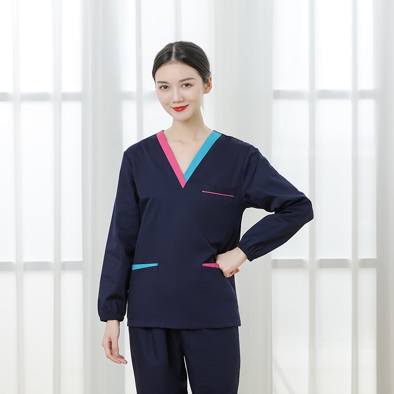 ชุดสครับชื่อฟรีสําหรับผู้หญิงแขนยาวเต็มชุดโรงพยาบาลคลินิกทันตกรรมคลินิกสปาผ้าฝ้าย