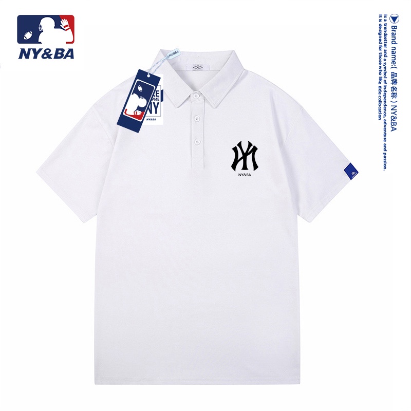 เสื้อโปโลแขนสั้นลําลอง ทรงหลวม ลาย NYBA แบบเรียบง่าย สไตล์อเมริกัน สําหรับผู้ชาย