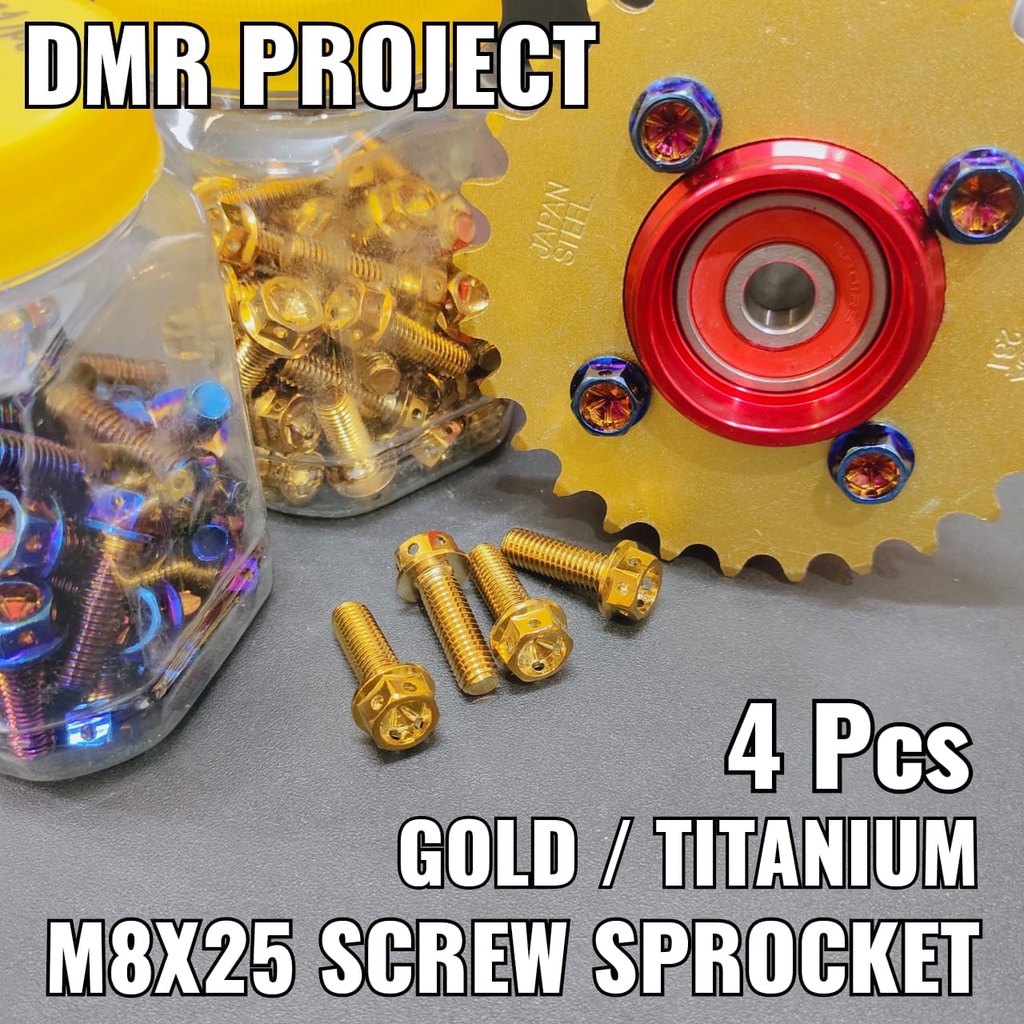 [4 ชิ้น] M8X25 SCREW SPROCKET HUB TITANIUM GOLD SKRU ALLOY SPROCKET SCREW Y15/LC135/Y125Z/Y16 SCREW