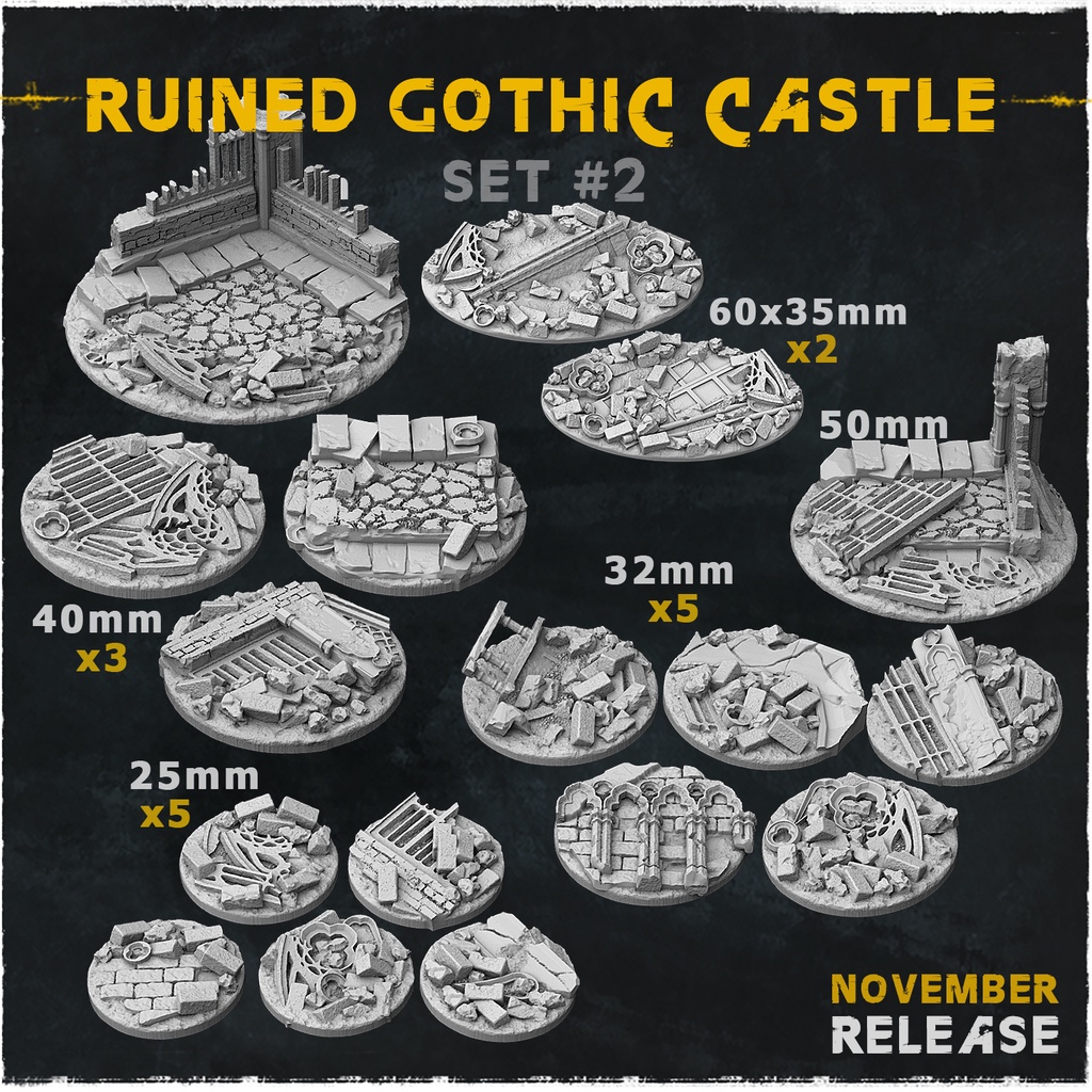 Ruined Gothic castle base จัดส่งได้ใน1-3วัน ฐานโมเดล miniature tabletop war games [Zabavka]