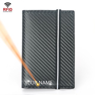 New Passport Holder Wallet Carbon Fiber Name Customized Male Wallet RFID Card Holder Passport Cover Elastic Band Men Pur