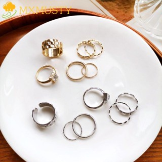 MXMUSTY 6Pcs/set Rings Set Minimalist Crystal Women Jewelry Party Punk Round Personality Vintage For Women Finger Ring/Multicolor