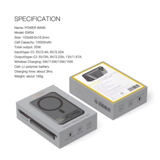 [เก็บโค้ด ลดเพิ่ม] Eloop EW54 MagCharge Magnetic 10000mAh แบตสำรอง ไร้สาย Power Bank USB Type C พาวเวอร์แบงค์