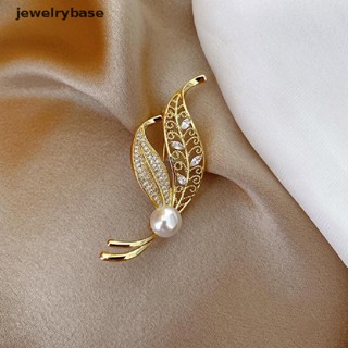 [jewelrybase] เข็มกลัดรูปใบไม้ประดับไรน์สโตน สําหรับผู้หญิง