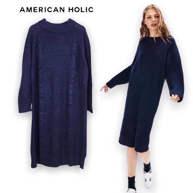 Cable knit midi dress AMERICAN HOLIC  สีกรม