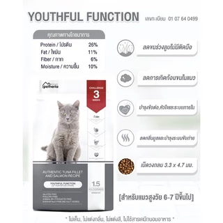 Petheria อาหารแมว เพ็ทเทอเรีย โฮลิสติก-เกรนฟรี ลดการเกินก้อนขน ลดขนร่วง ไม่เค็ม ขนาด 1-1.5 kg