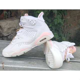 ขายดี Air Jordan 6 AJ6 รองเท้าผ้าใบลําลอง สําหรับผู้ชาย ผู้หญิง สีขาว สีชมพู 6th Generation 6 Actual Basketball Shoes Trapezer XMRR 8KPW
