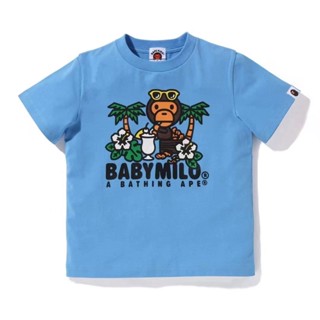 เสื้อยืดแขนสั้น คอกลม พิมพ์ลาย Bape BABY MILO Island แฟชั่นฤดูร้อน สําหรับเด็ก