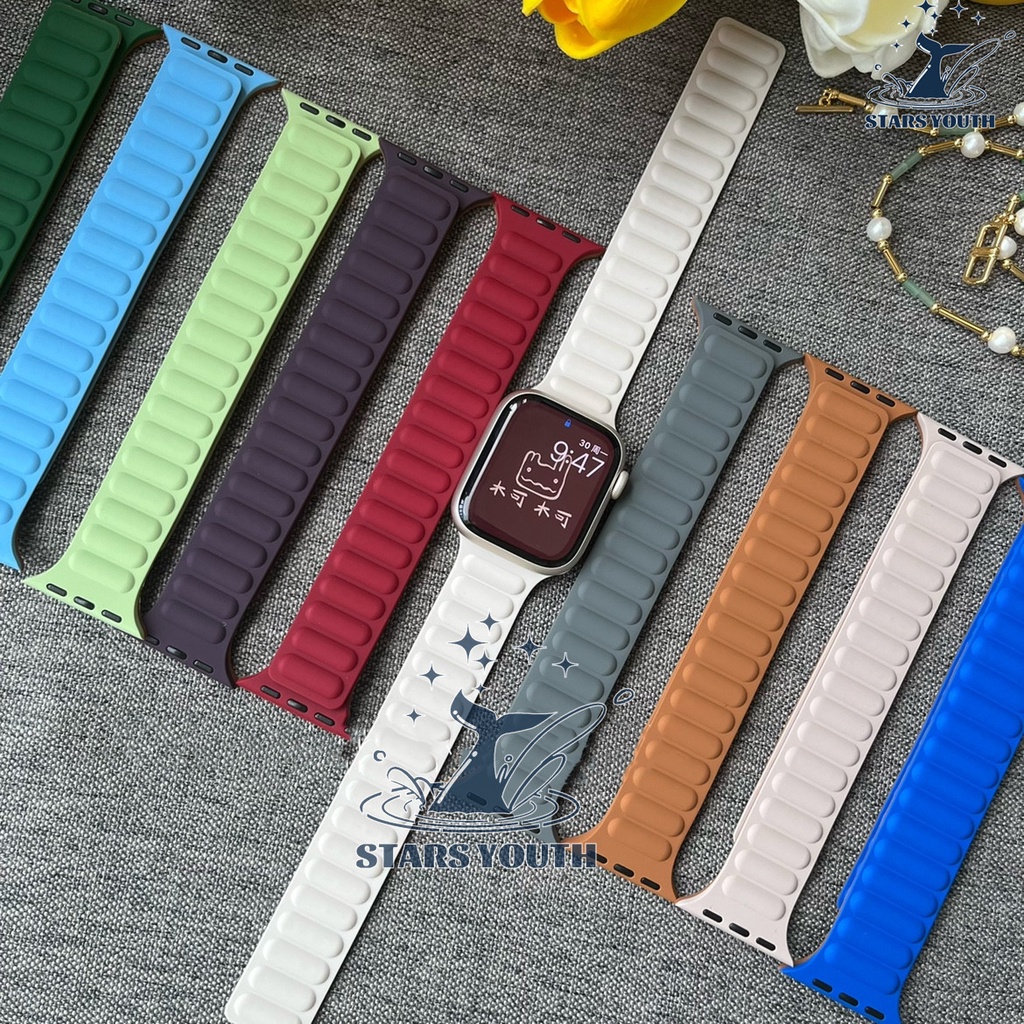 สายนาฬิกาข้อมือซิลิโคน แม่เหล็ก สําหรับ iWatch band 49 มม. 44 มม. 40 มม. 41 มม. iWatch series 8 ultra 7 6 SE 5 4 3 2 1 Sport Rubber bracelet 45 มม. 42 มม. 38 มม.