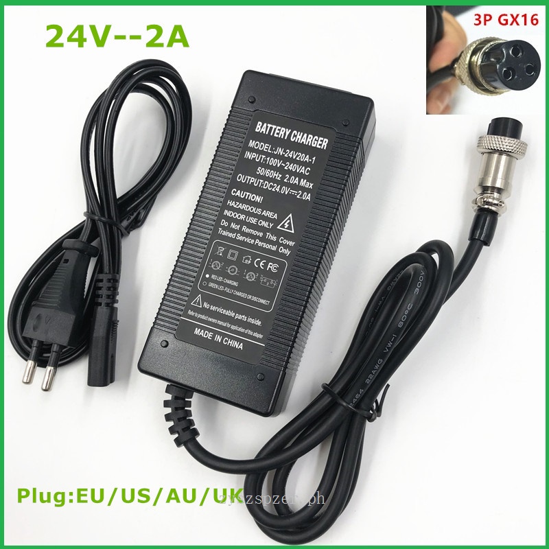 24V 2A แบตเตอรี่ตะกั่วกรด Charger สกู๊ตเตอร์ไฟฟ้า ebike charger ที่ชาร์จรถเข็นกอล์ฟ 3-Prong อินไลน์ 