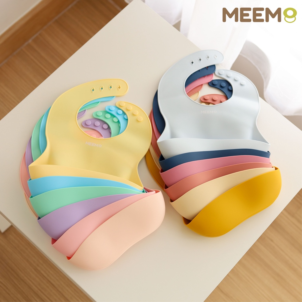 MEEM ผ้ากันเปื้อนเด็ก ผ้ากันเปื้อนซิลิโคน ปรับขนาดได้ตามช่วงอายุ ทำความสะอาดง่ายคุณภาพสูง ปลอดภัย ได้มาตรฐาน มี 17 สีให้
