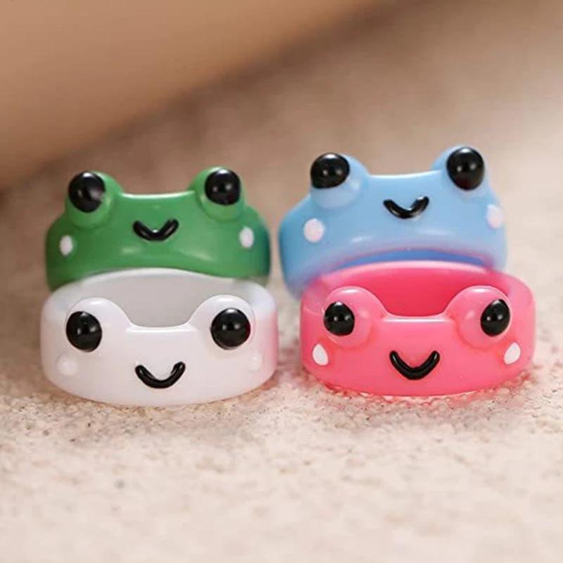 We Flower แหวนแฟชั่น ลายการ์ตูนกบน่ารัก สีฟ้าใส สีชมพู สีเขียว สําหรับคู่รัก เพื่อน แฟชั่นเกาหลี ของขวัญให้แฟนสาว