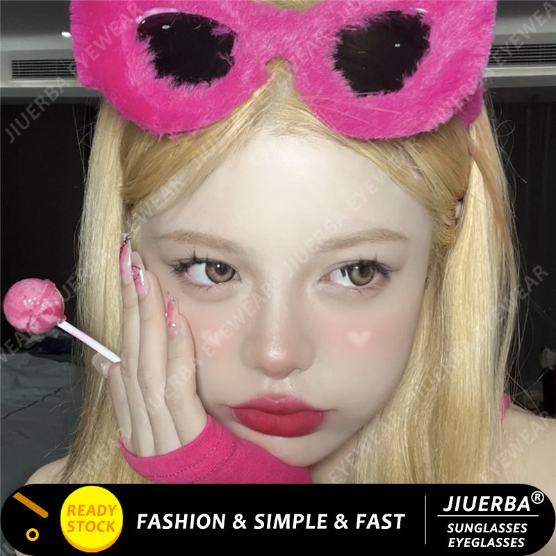 (JIUERBA) แว่นตากันแดด ขนปุย สีชมพู แฟชั่นตะวันตก สีแคนดี้ สําหรับตกแต่ง