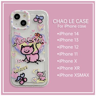 เคสการ์ตูนกันกระแทก For iPhone 14 Pro 13 Pro Max Hard Case iPhone 12 Pro 11 XS Max XR แมวน่ารักพิมพ์เคสโทรศัพท์