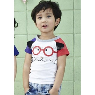TSB-293 เสื้อยืดเด็กผู้ชาย สีขาวแมวเหมียว