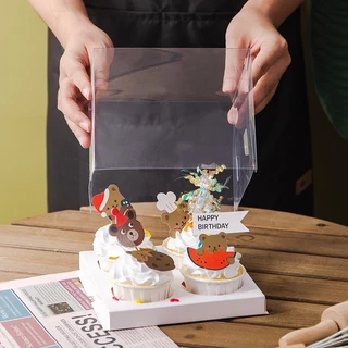 🧁(แพค 10 ใบ)BX8 กล่องคัพเค้กใส ฐานขาว กล่องคัพเค้ก 2หลุม/4หลุม/6หลุม/9หลุม/12หลุม กล่องเค้กแบบใส พลาสติก(12หลุม)