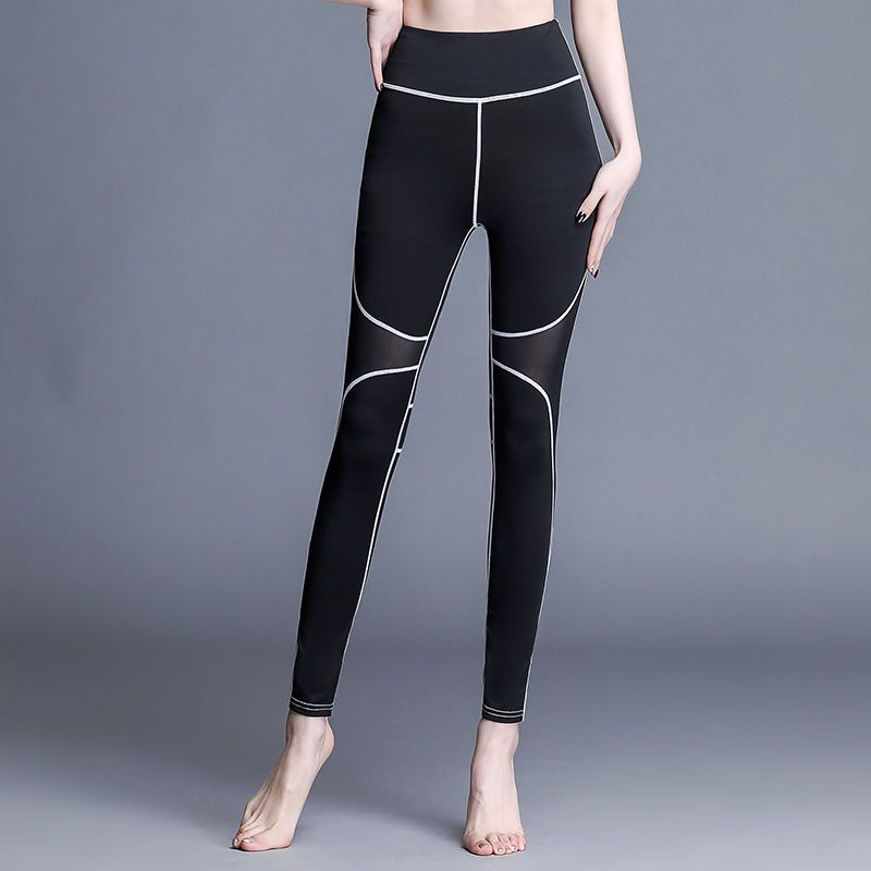 กางเกงโยคะ ผ้าตาข่าย แบบรัดรูป ความยืดหยุ่นสูง | กางเกงกีฬา เอวสูง ยกสะโพก สําหรับออกกําลังกาย วิ่ง | กางเกงวอร์มขายาว แบบแห้งเร็ว