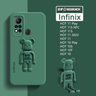 Cute Bear Stand Case Infinix HOT 11 Play 11S NFC 11 2022 10S 10T 10 Solid Color Soft Camera Original Silicone Cover