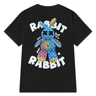 (8700) เสื้อยืดสีดำ ลาย GOOD RABBIT ผ้าคอตตอน 100%